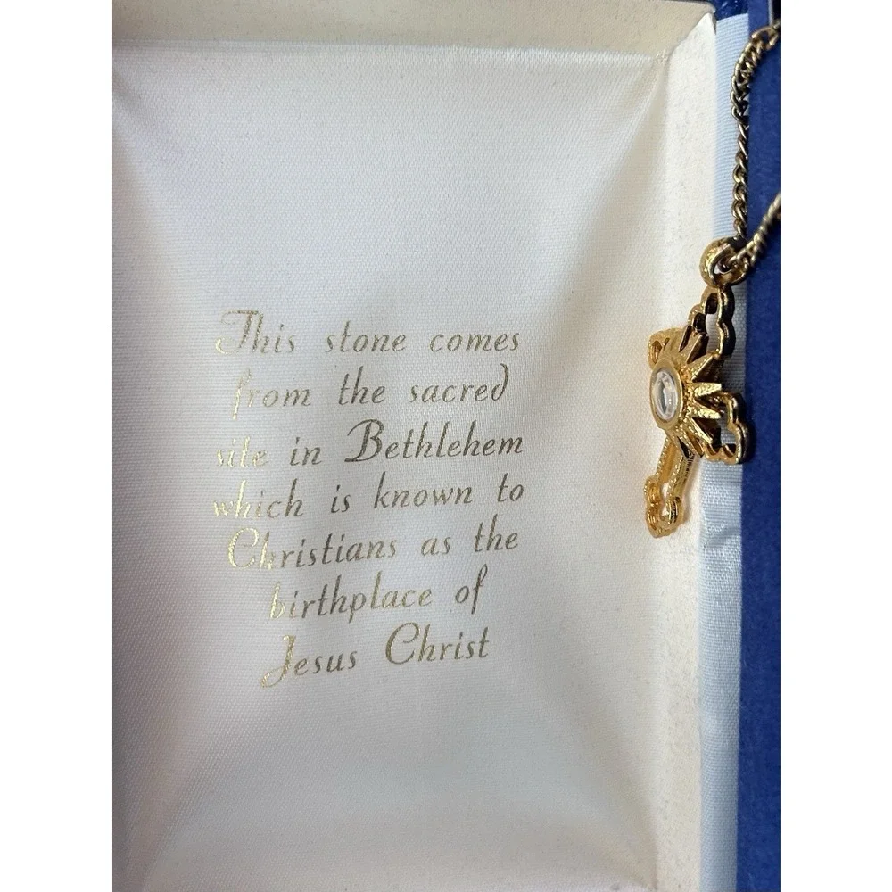 Gold Tone Cross Charm Pendant Cable Chain Necklace Boxed Bethlehem Sourced